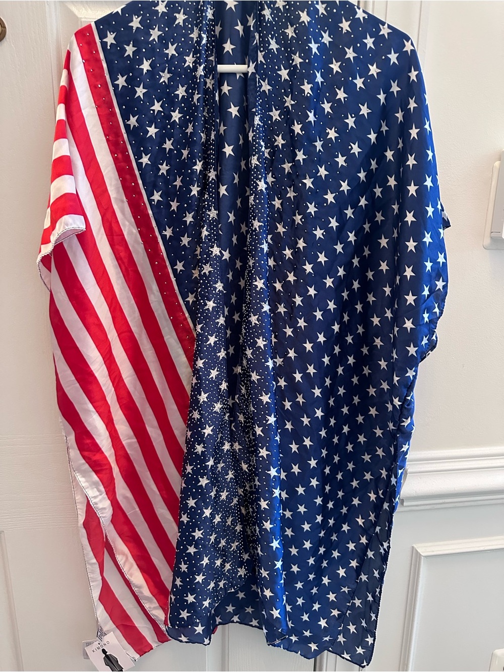 NWT Jessica McClintock American Flag Kimono Patriotic Stars Stripes Rhinestones